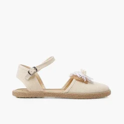 Zapatos Comunión<Pisamonas Alpargatas Ceremonia Lino Con Lazo Rustico