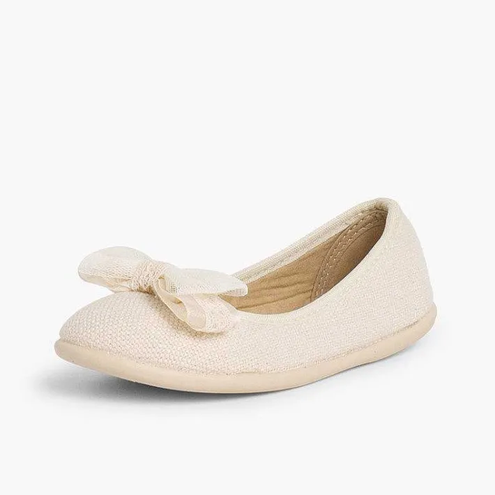 Zapatos Comunión<Pisamonas Bailarina De Lino Con Lazo Ancho De Tul