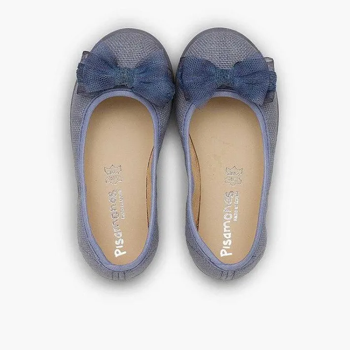 Zapatos Comunión<Pisamonas Bailarina De Lino Con Lazo Ancho De Tul