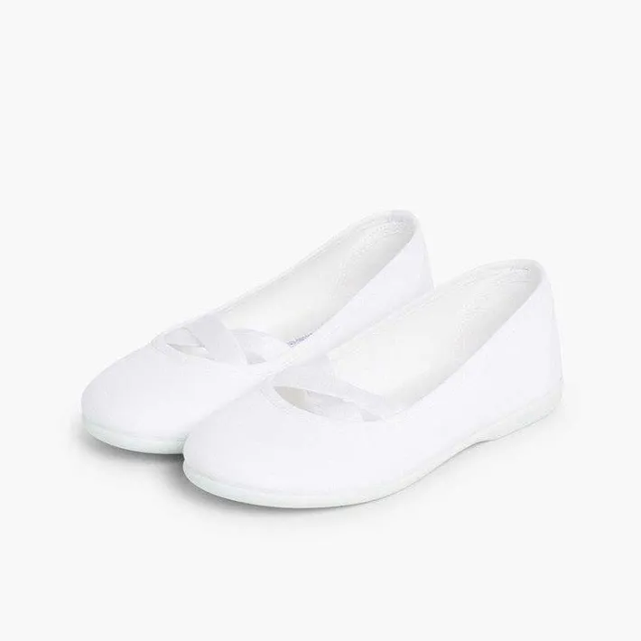 Zapatos Comunión<Pisamonas Bailarinas Niña Lona Cinta Cruzada Tipo Ballet
