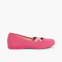 Zapatos Comunión<Pisamonas Bailarinas Niña Lona Cinta Cruzada Tipo Ballet