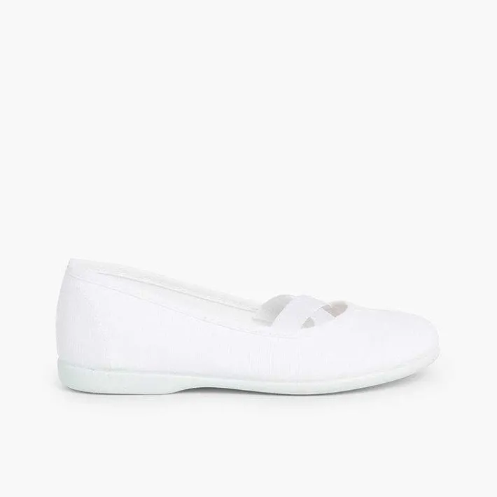 Zapatos Comunión<Pisamonas Bailarinas Niña Lona Cinta Cruzada Tipo Ballet