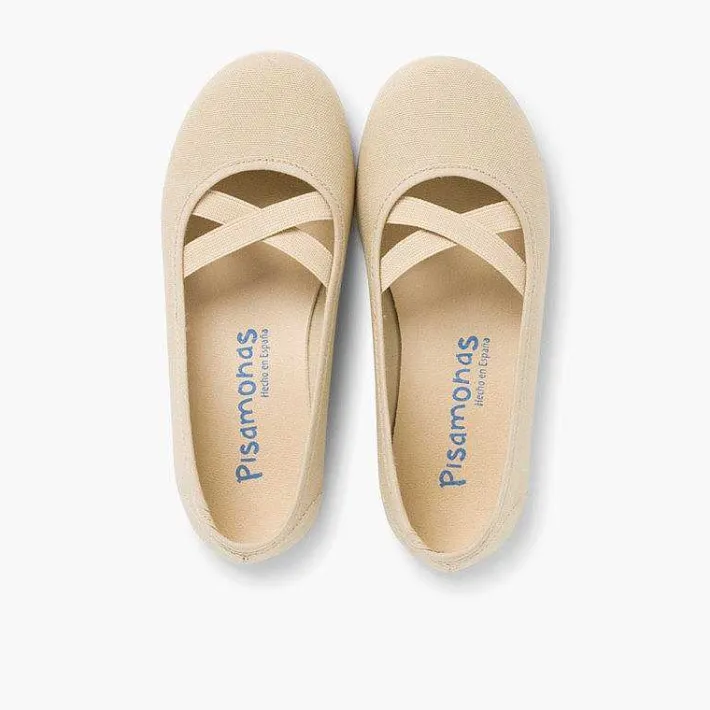Zapatos Comunión<Pisamonas Bailarinas Niña Lona Cinta Cruzada Tipo Ballet