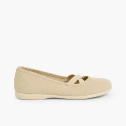 Zapatos Comunión<Pisamonas Bailarinas Niña Lona Cinta Cruzada Tipo Ballet