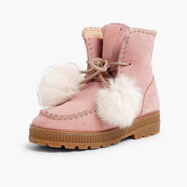 Botas<Pisamonas Botas Con Pompones Serraje Niña