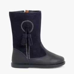 Botas<Pisamonas Botas Niña Piel Y Serraje Borlas