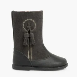 Botas<Pisamonas Botas Niña Piel Y Serraje Borlas