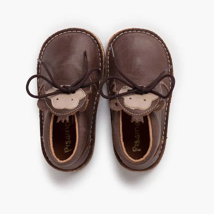 Botas<Pisamonas Botita Piel Cordones Cara Monito