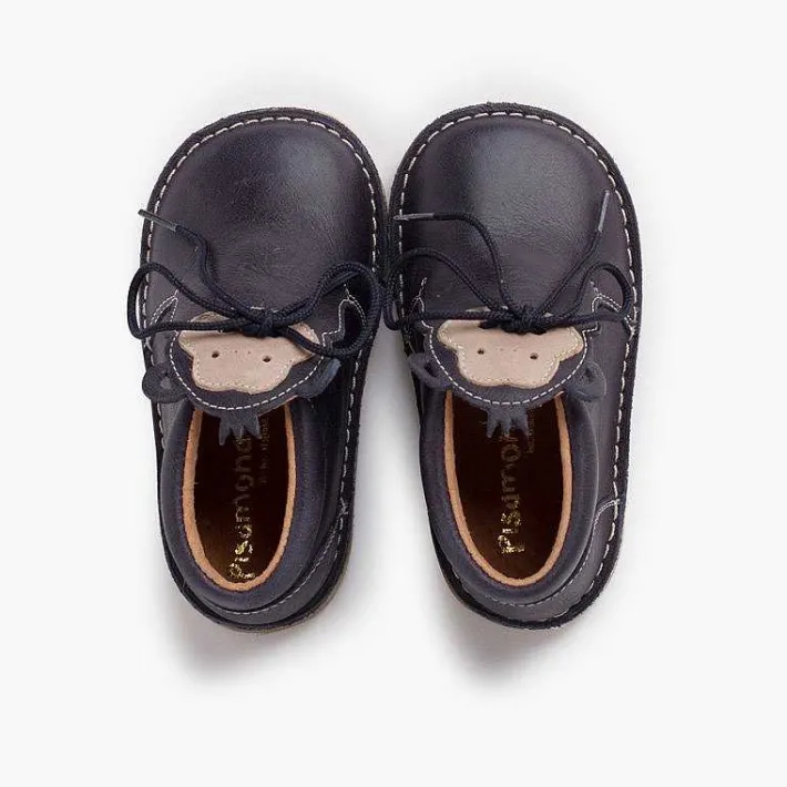 Botas<Pisamonas Botita Piel Cordones Cara Monito
