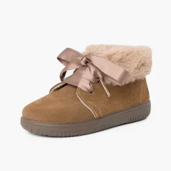 Botas<Pisamonas Botitas Niña Serraje Cuello Pelo Cordones Raso