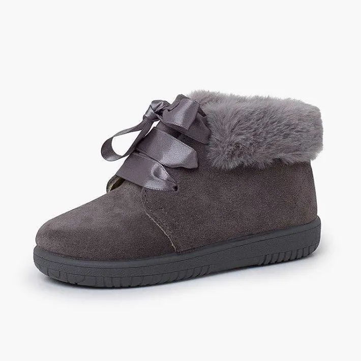 Botas<Pisamonas Botitas Niña Serraje Cuello Pelo Cordones Raso