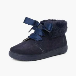 Botas<Pisamonas Botitas Niña Serraje Cuello Pelo Cordones Raso