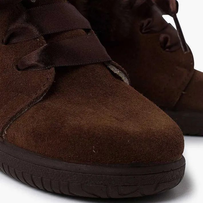 Botas<Pisamonas Botitas Niña Serraje Cuello Pelo Cordones Raso