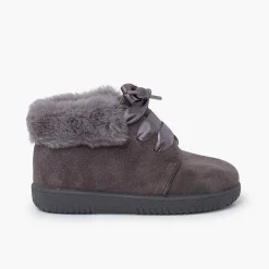 Botas<Pisamonas Botitas Niña Serraje Cuello Pelo Cordones Raso