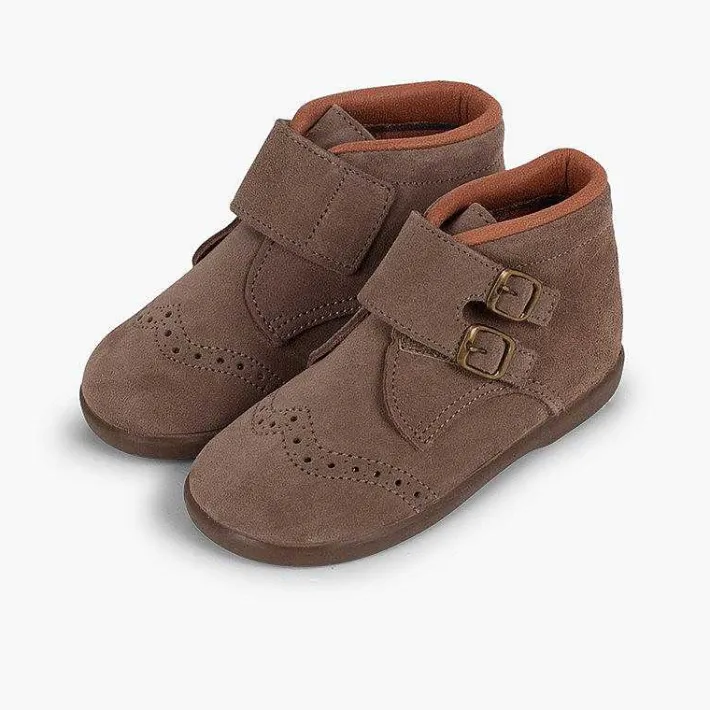 Botas<Pisamonas Botitas Piel Serraje Y Tira Adherente Adorno Hebillas