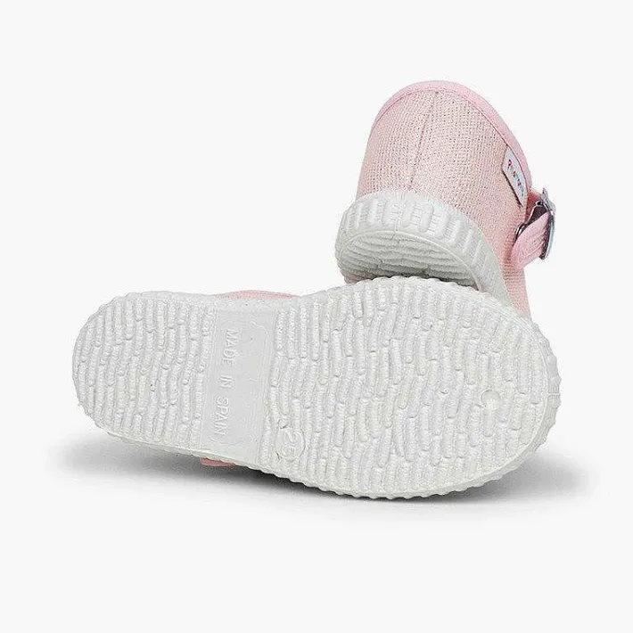 Zapatillas<Pisamonas Mercedita Hebilla Lona Con Brillos