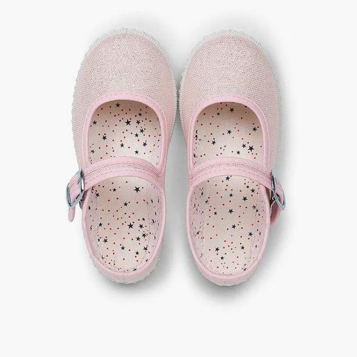 Zapatillas<Pisamonas Mercedita Hebilla Lona Con Brillos