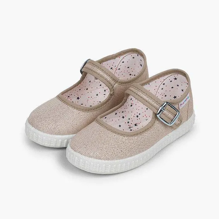 Zapatillas<Pisamonas Mercedita Hebilla Lona Con Brillos