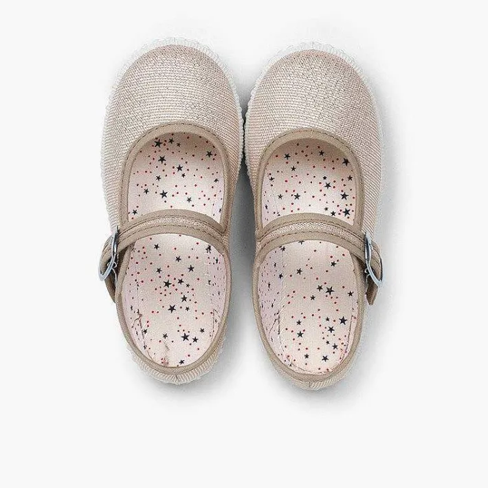 Zapatillas<Pisamonas Mercedita Hebilla Lona Con Brillos