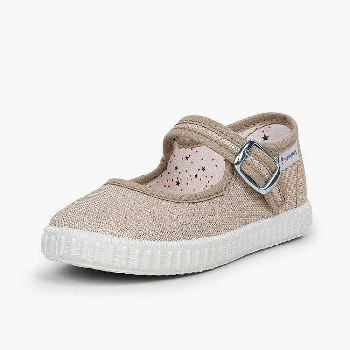 Zapatillas<Pisamonas Mercedita Hebilla Lona Con Brillos