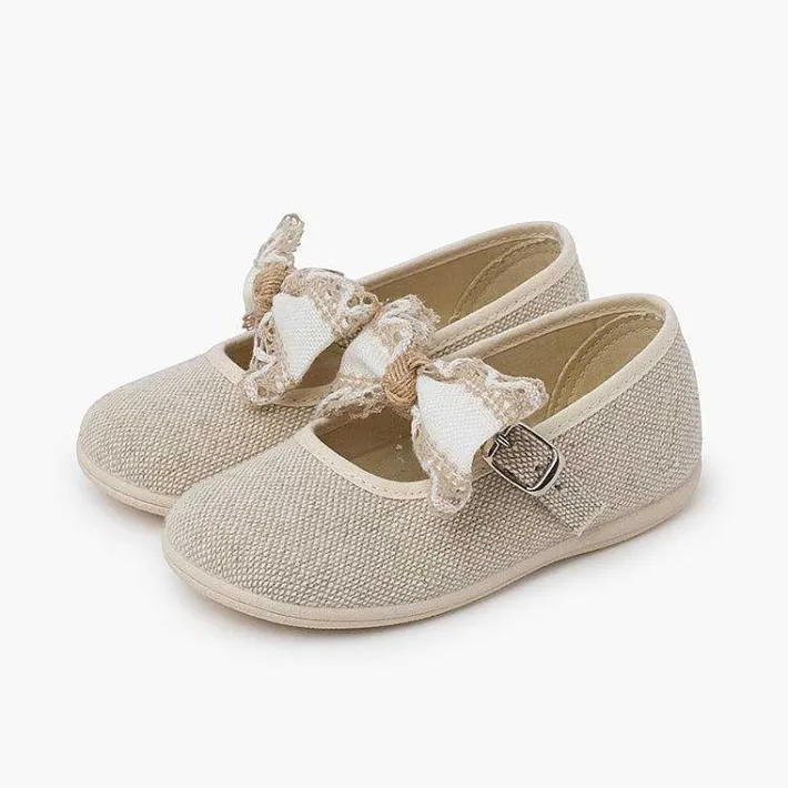Zapatos Comunión<Pisamonas Mercedita Lazo Con Puntilla Ceremonia Color Crudo