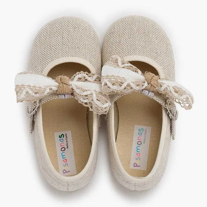 Zapatos Comunión<Pisamonas Mercedita Lazo Con Puntilla Ceremonia Color Crudo