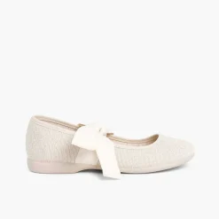 Zapatos Comunión<Pisamonas Mercedita Lino Con Lazo Crudo