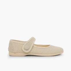 Zapatos Comunión<Pisamonas Mercedita Niña Lino Tira Adherente Boton