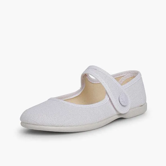 Zapatos Comunión<Pisamonas Mercedita Niña Lino Tira Adherente Boton