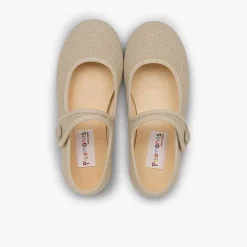 Zapatos Comunión<Pisamonas Mercedita Niña Lino Tira Adherente Boton