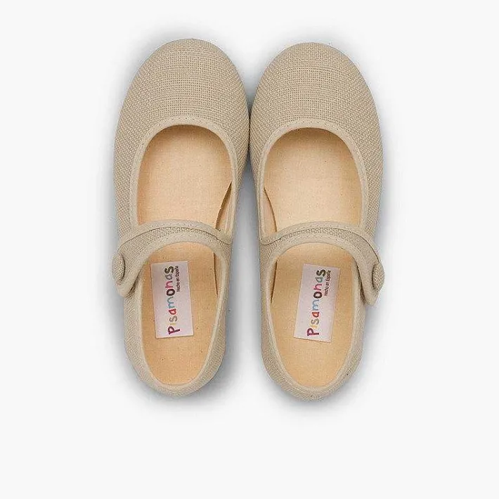 Zapatos Comunión<Pisamonas Mercedita Niña Lino Tira Adherente Boton