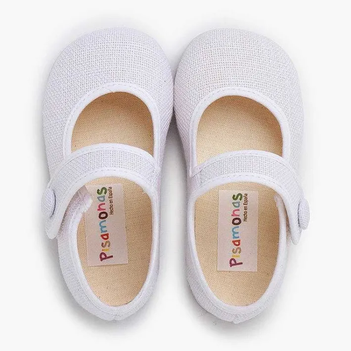 Zapatos Comunión<Pisamonas Merceditas Lino Adorno Boton