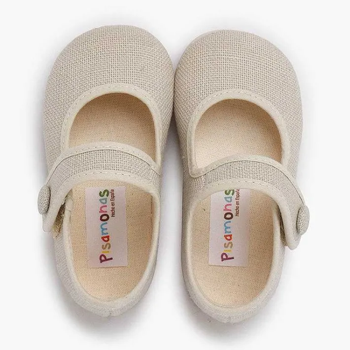 Zapatos Comunión<Pisamonas Merceditas Lino Adorno Boton