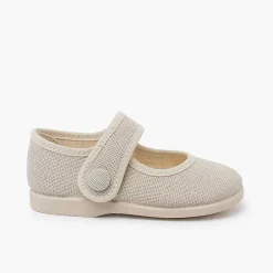 Zapatos Comunión<Pisamonas Merceditas Lino Adorno Boton