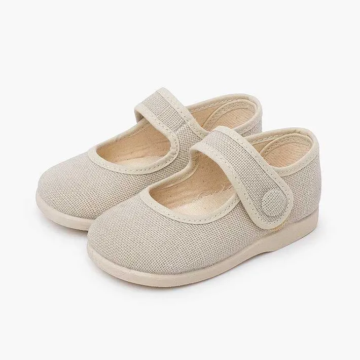 Zapatos Comunión<Pisamonas Merceditas Lino Adorno Boton