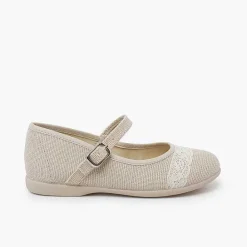 Zapatos Comunión<Pisamonas Merceditas Lino Ceremonia Puntilla Color Beige