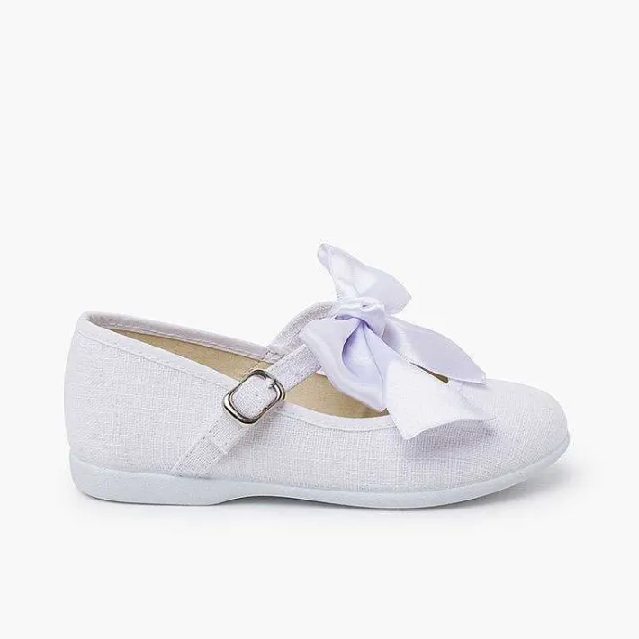 Zapatos Comunión<Pisamonas Merceditas Lino Ceremonia Lazo Raso