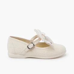 Zapatos Comunión<Pisamonas Merceditas Lino Ceremonia Lazo Raso