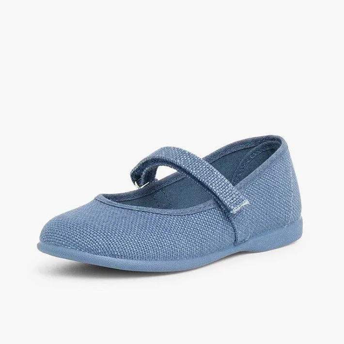 Zapatos Comunión<Pisamonas Merceditas Niña De Lino Tira Adherente Fino