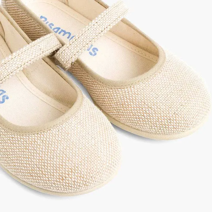 Zapatos Comunión<Pisamonas Merceditas Niña De Lino Tira Adherente Fino