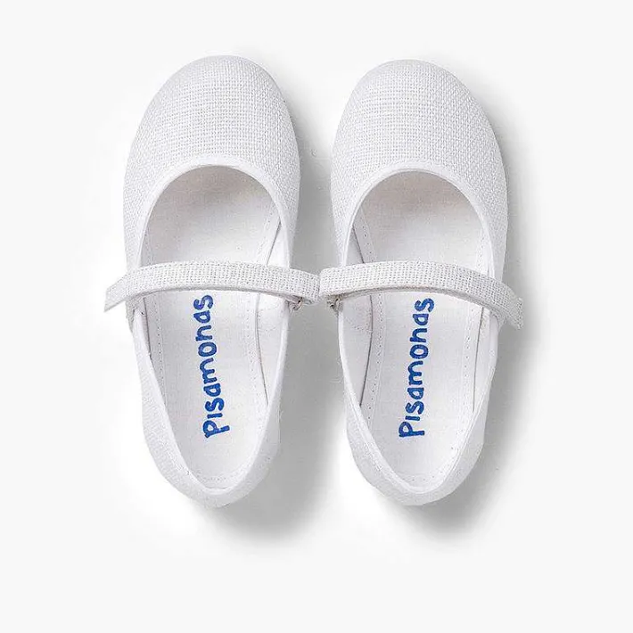 Zapatos Comunión<Pisamonas Merceditas Niña De Lino Tira Adherente Fino