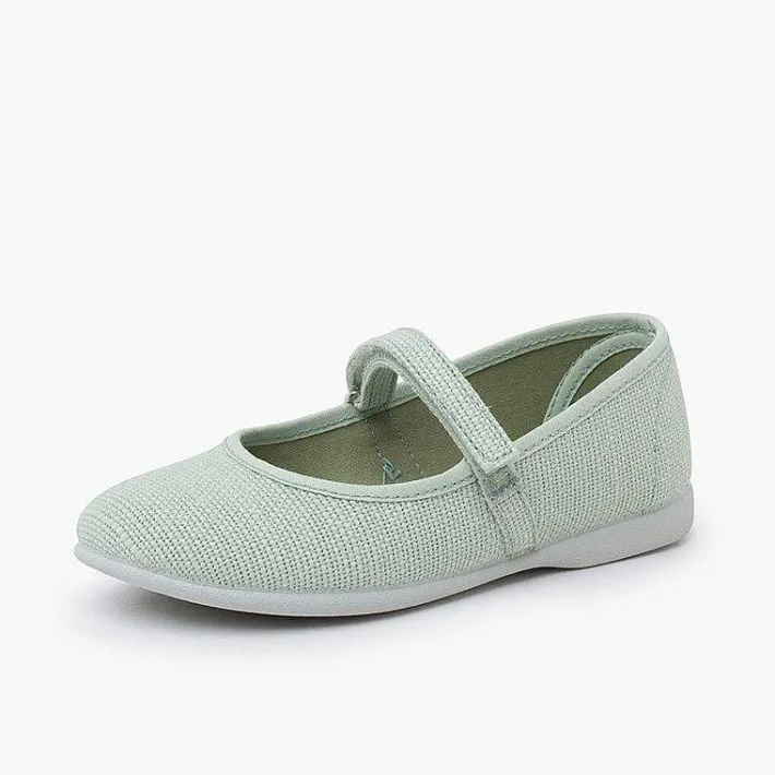 Zapatos Comunión<Pisamonas Merceditas Niña De Lino Tira Adherente Fino