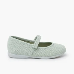Zapatos Comunión<Pisamonas Merceditas Niña De Lino Tira Adherente Fino