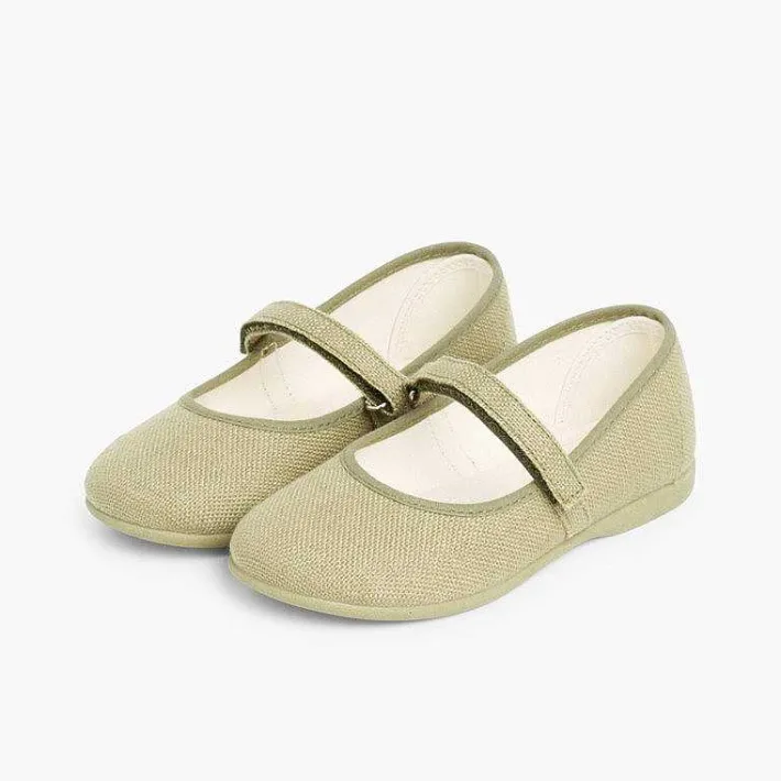 Zapatos Comunión<Pisamonas Merceditas Niña De Lino Tira Adherente Fino