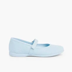 Zapatos Comunión<Pisamonas Merceditas Niña Tela Tira Adherente Fina