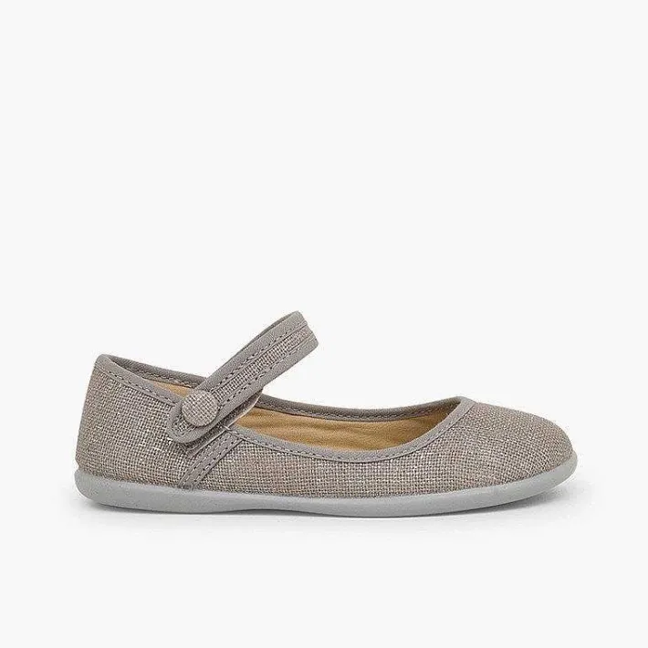 Zapatos Comunión<Pisamonas Merceditas Tira Adherente En Lino Metalizado
