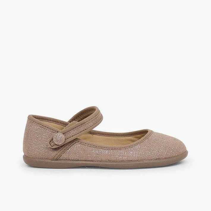 Zapatos Comunión<Pisamonas Merceditas Tira Adherente En Lino Metalizado
