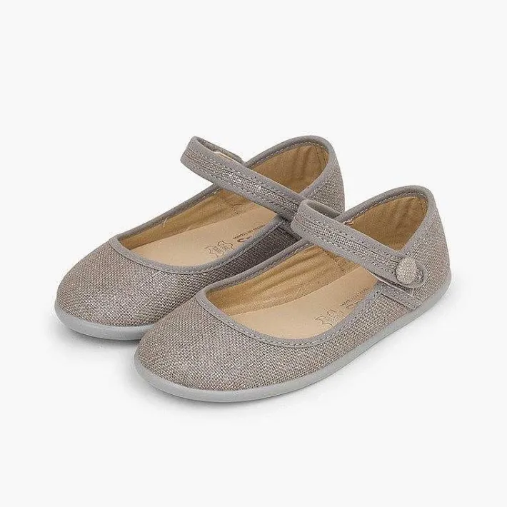Zapatos Comunión<Pisamonas Merceditas Tira Adherente En Lino Metalizado