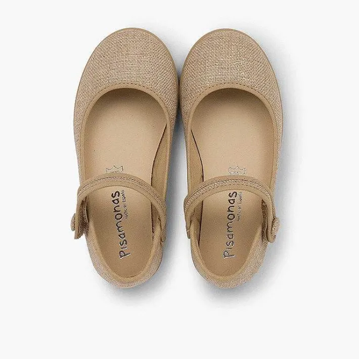 Zapatos Comunión<Pisamonas Merceditas Tira Adherente En Lino Metalizado