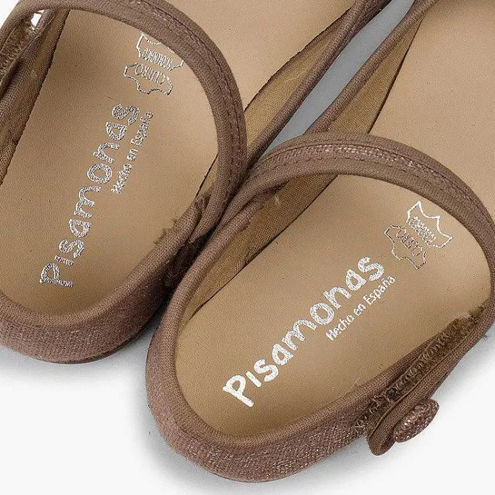 Zapatos Comunión<Pisamonas Merceditas Tira Adherente En Lino Metalizado